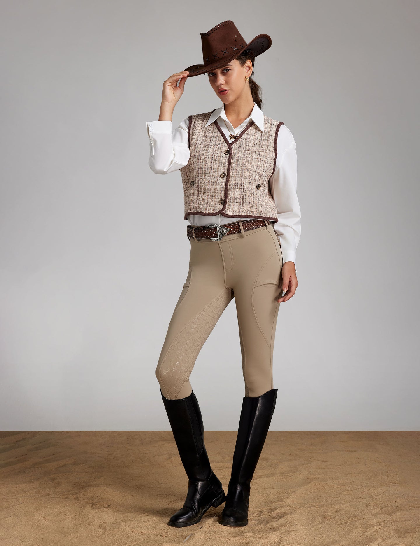 Women Fleece Lined Full Seat Breeches Faux Back Pockets