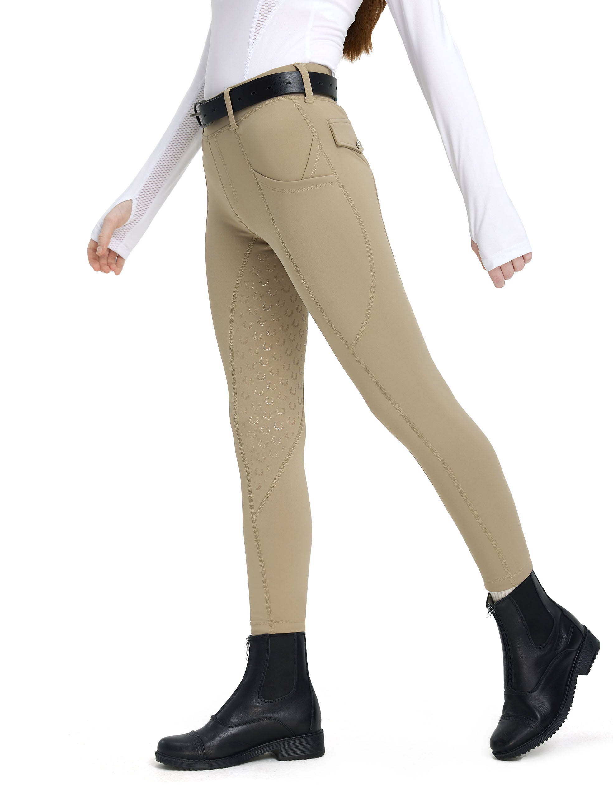 Girls Fleece Lined Full Seat Breeches Faux Back Pockets