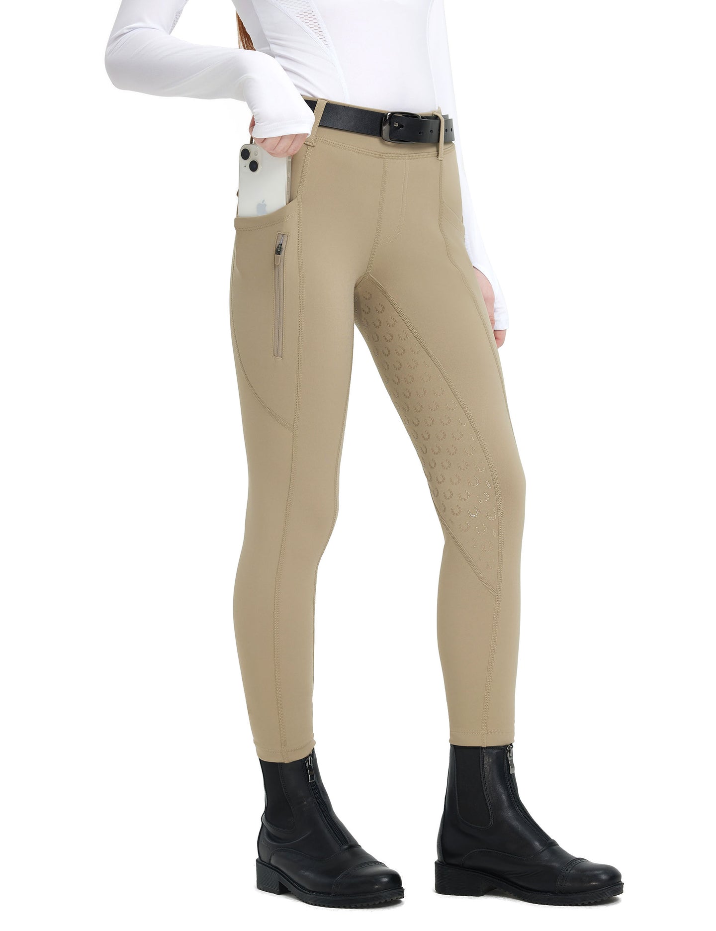 Girls Fleece Lined Full Seat Breeches Faux Back Pockets