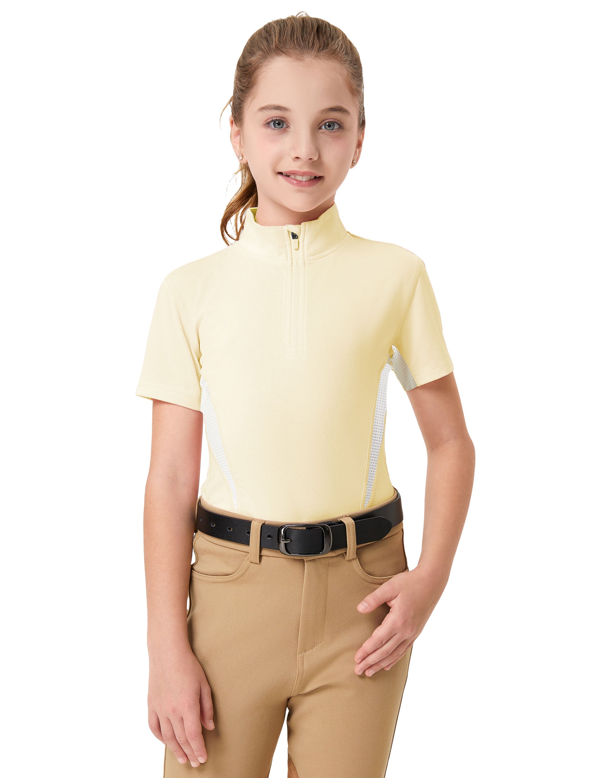 Mädchen-T-Shirts mit Mesh-Reißverschlusskragen