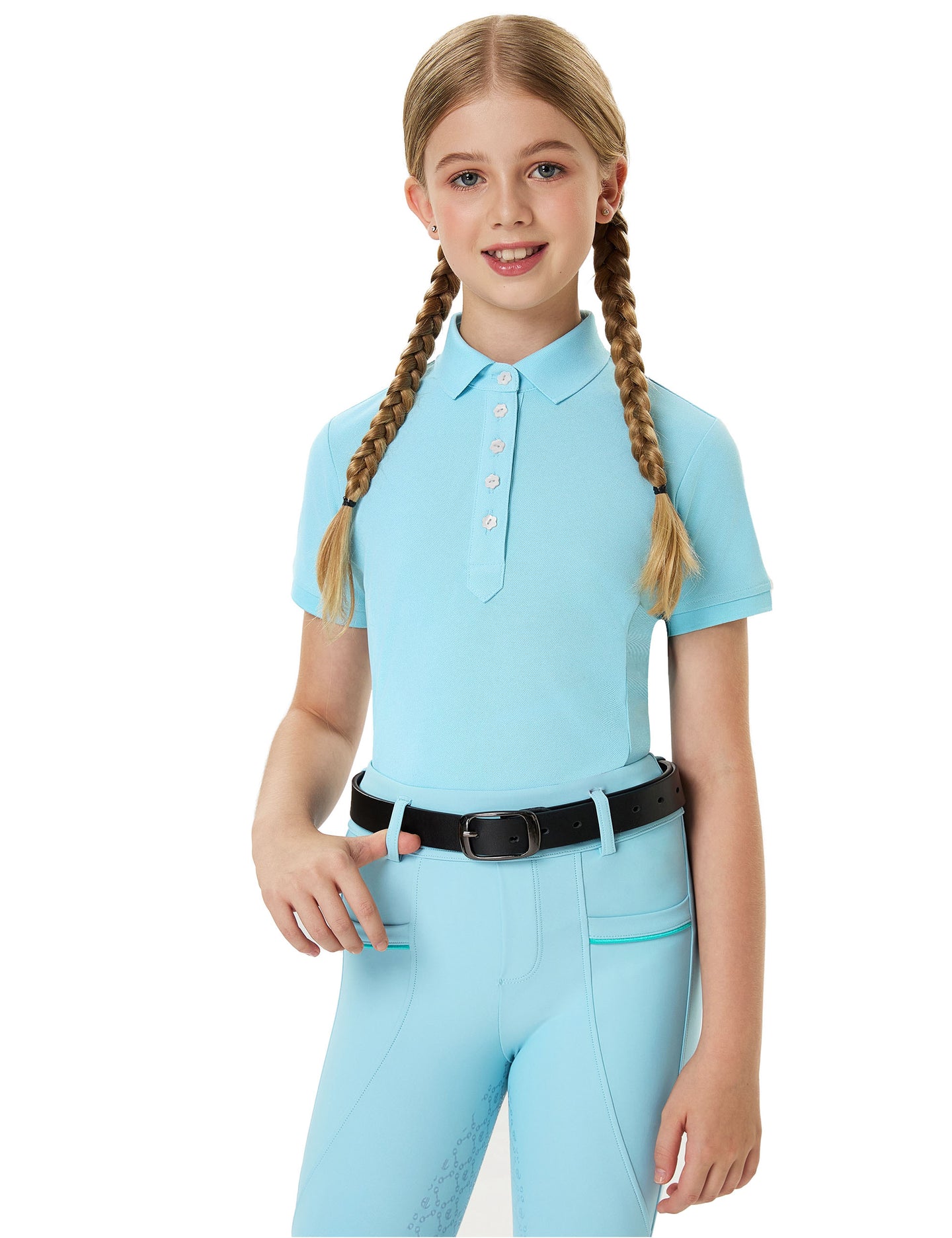 Girls T-shirt Polo Collar Flower Buttons