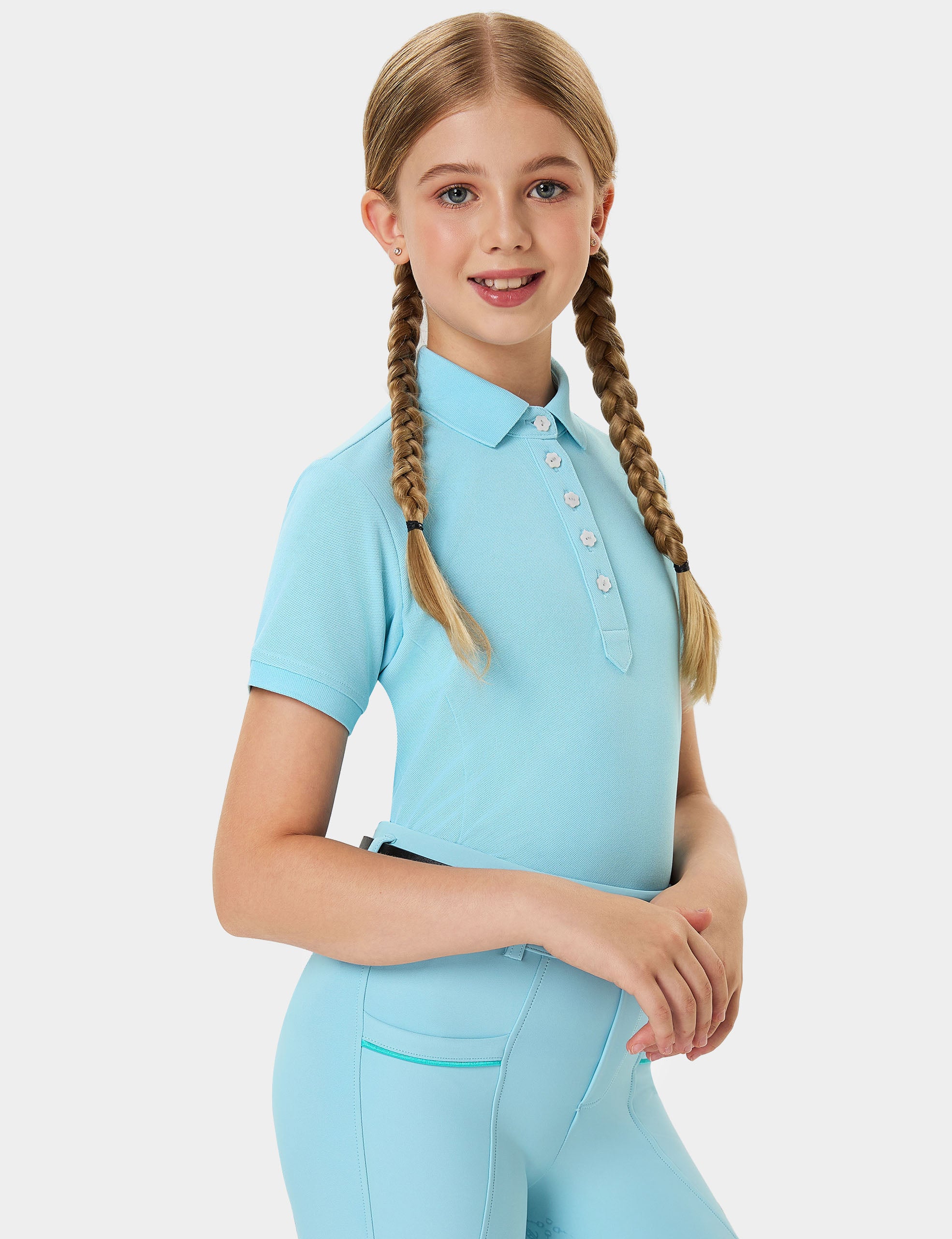 Girls T-shirt Polo Collar Flower Buttons