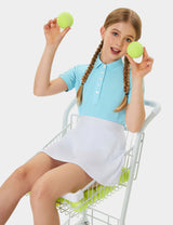 Girls T-shirt Polo Collar Flower Buttons