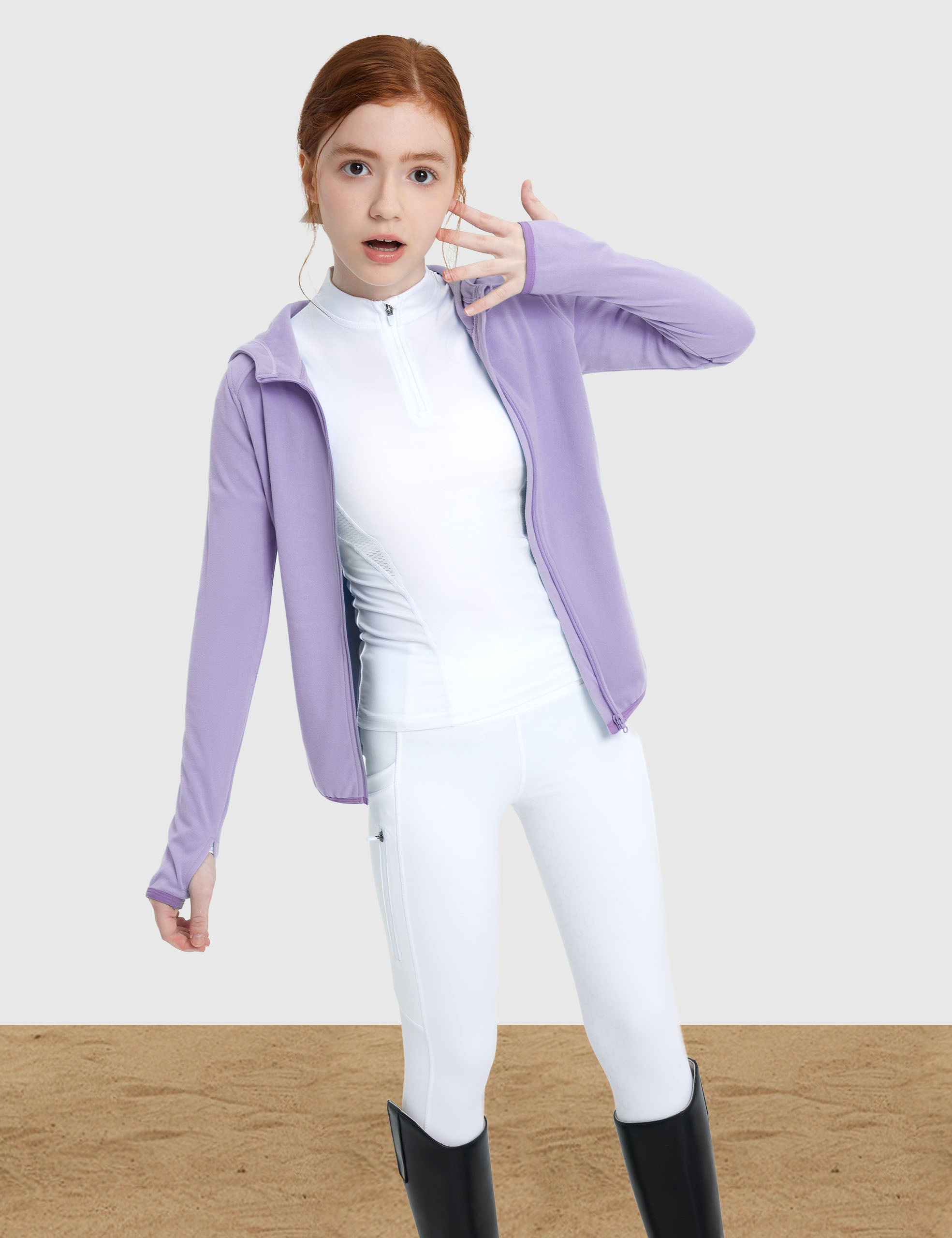 Girls Fleece Horse Riding Hoodie Jacket Zip Up