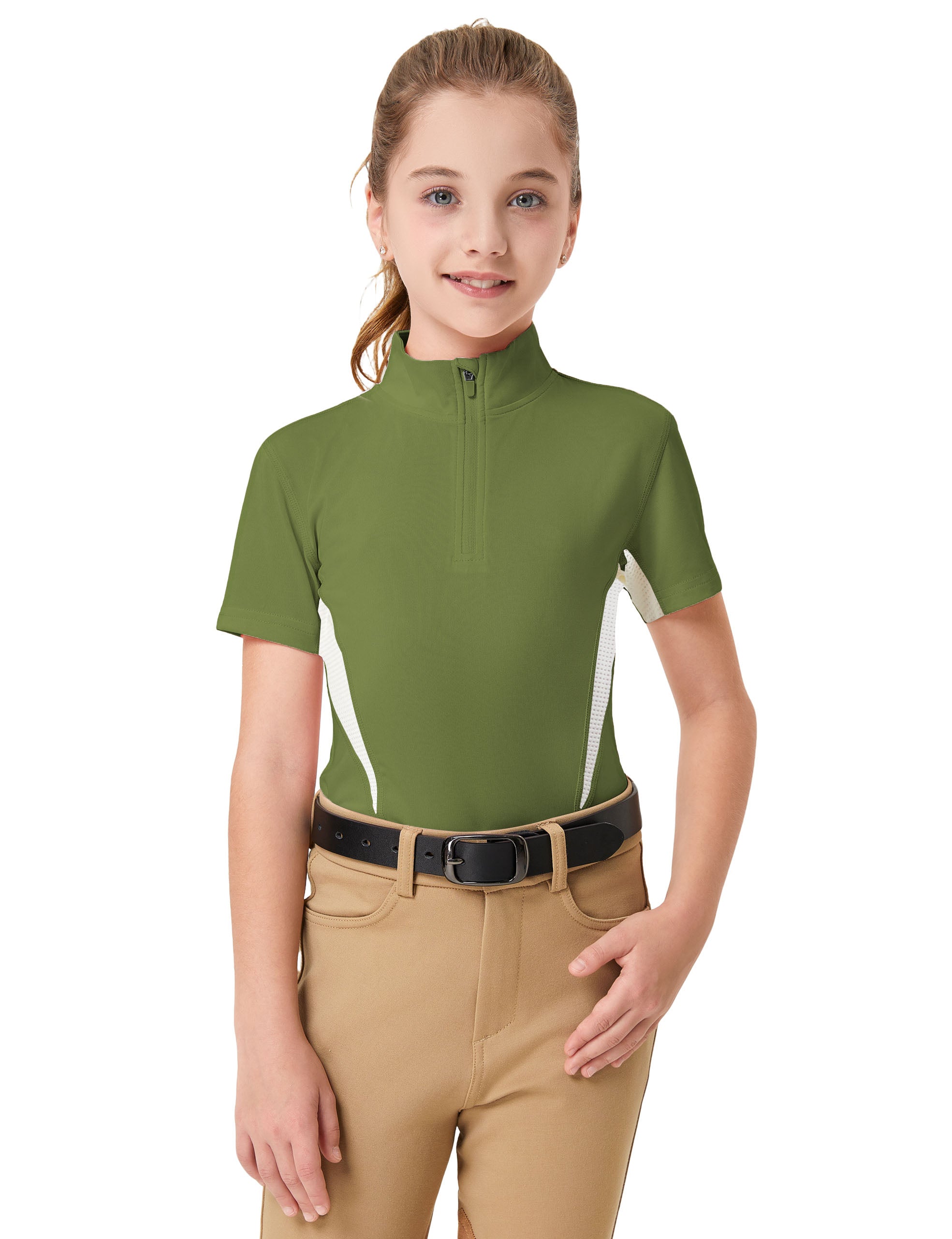 Mädchen-T-Shirts mit Mesh-Reißverschlusskragen