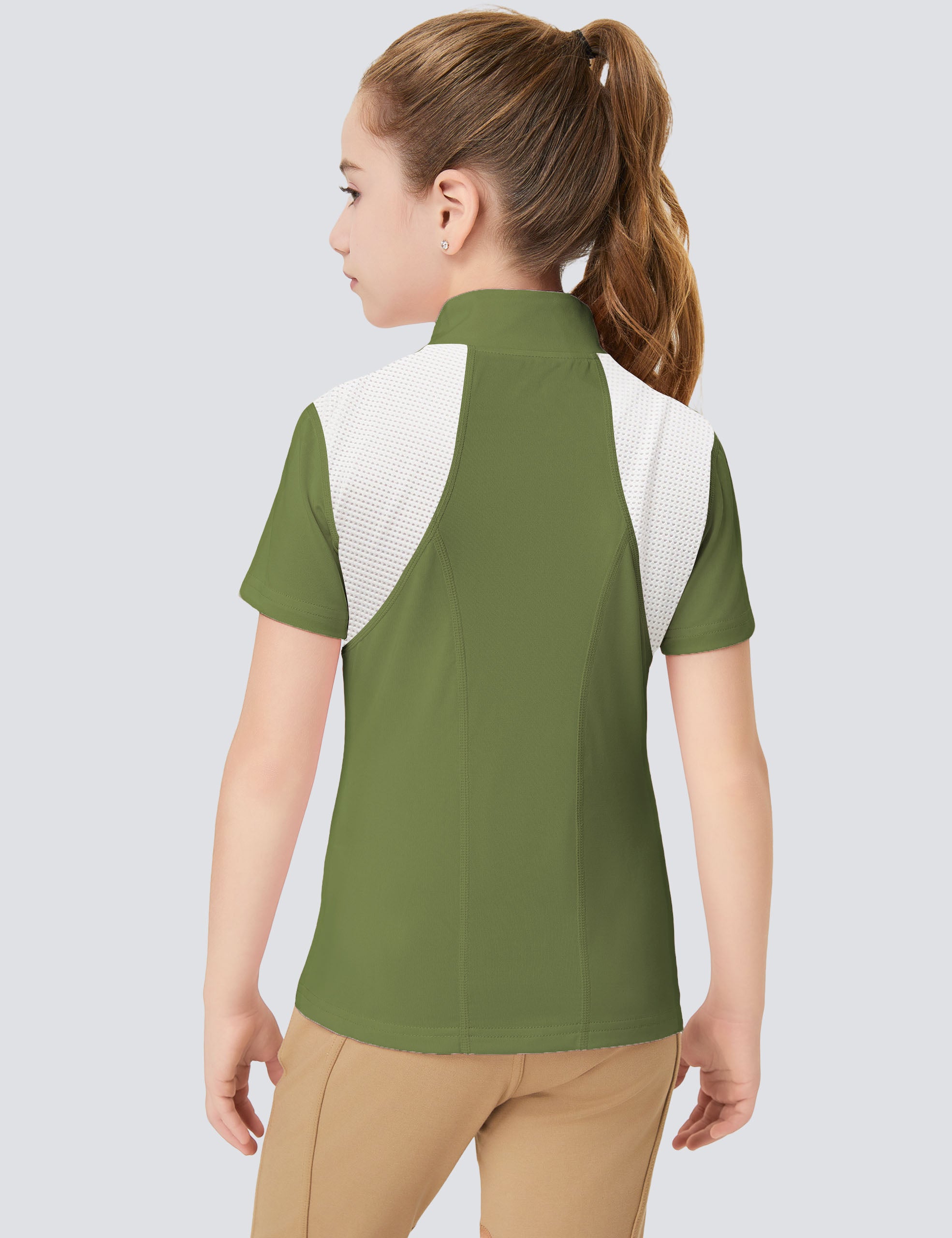 Mädchen-T-Shirts mit Mesh-Reißverschlusskragen