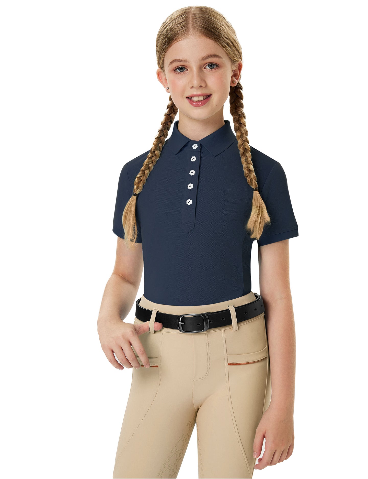 Girls T-shirt Polo Collar Flower Buttons