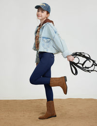 Girls Fleece Lined Full Seat Breeches Faux Back Pockets