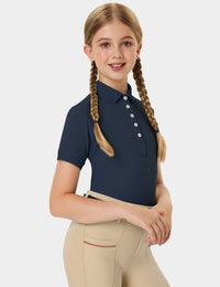 Girls T-shirt Polo Collar Flower Buttons