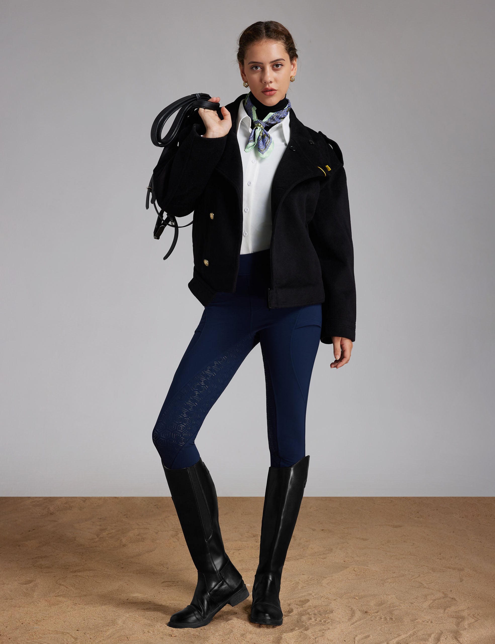 Women Fleece Lined Full Seat Breeches Faux Back Pockets