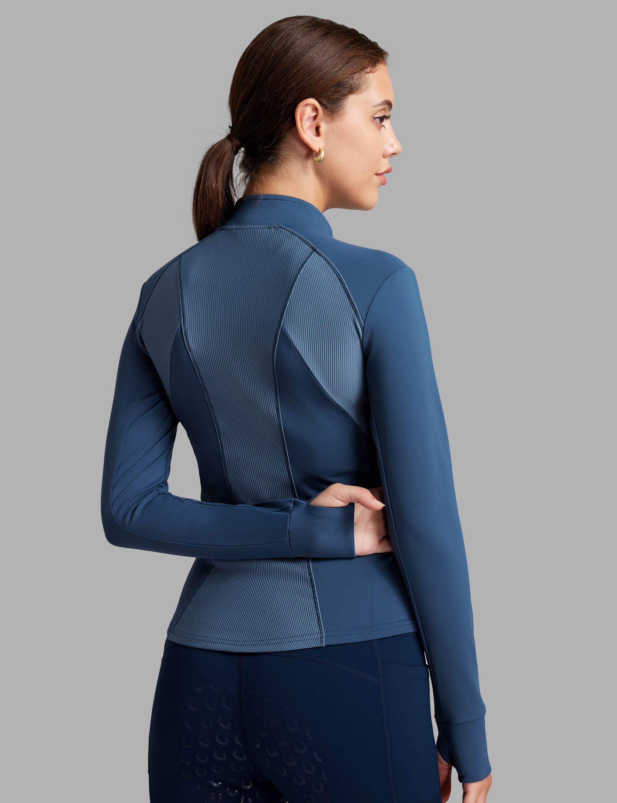 Women Fleece Lined Horse Riding Jacket Stand Collar