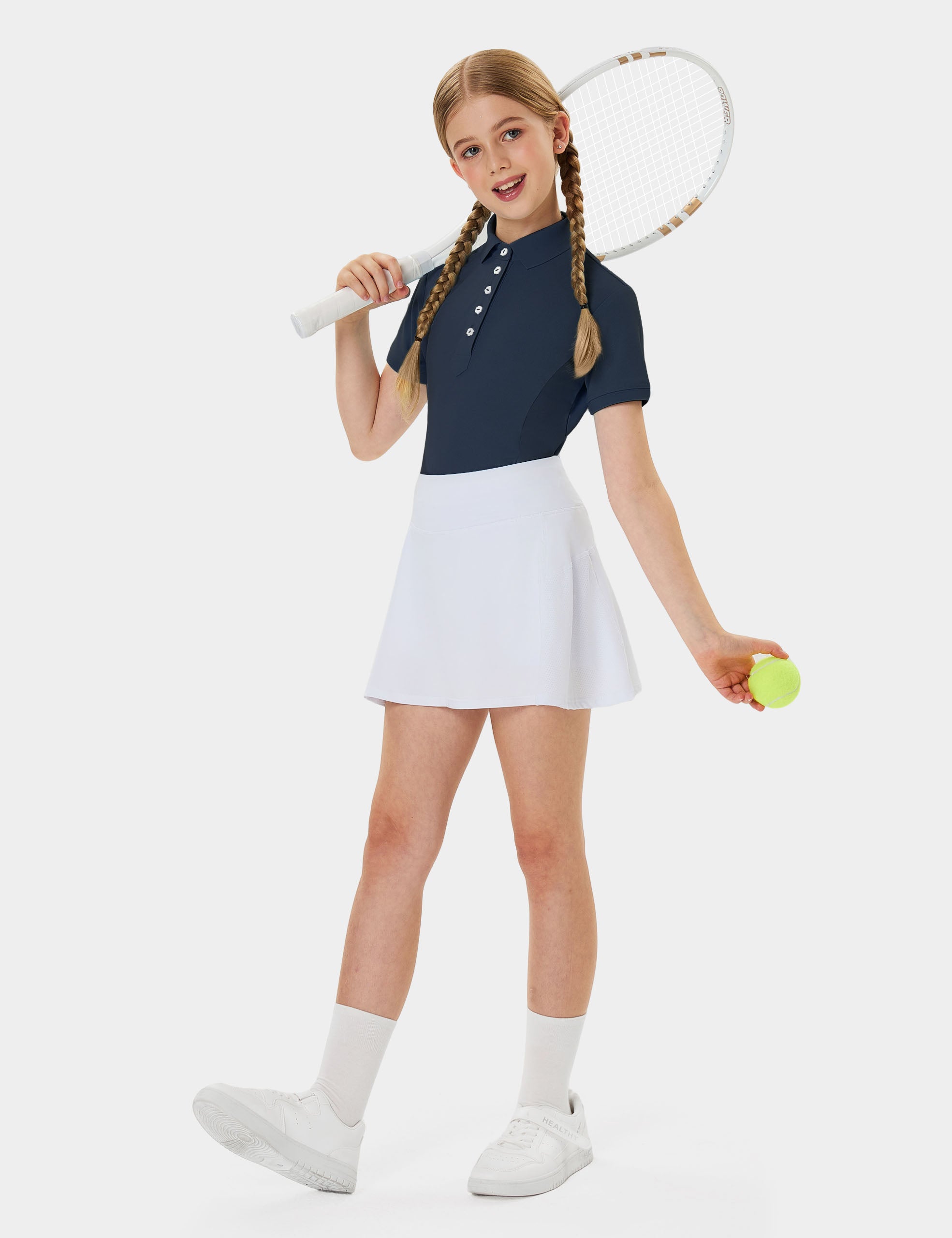 Girls T-shirt Polo Collar Flower Buttons