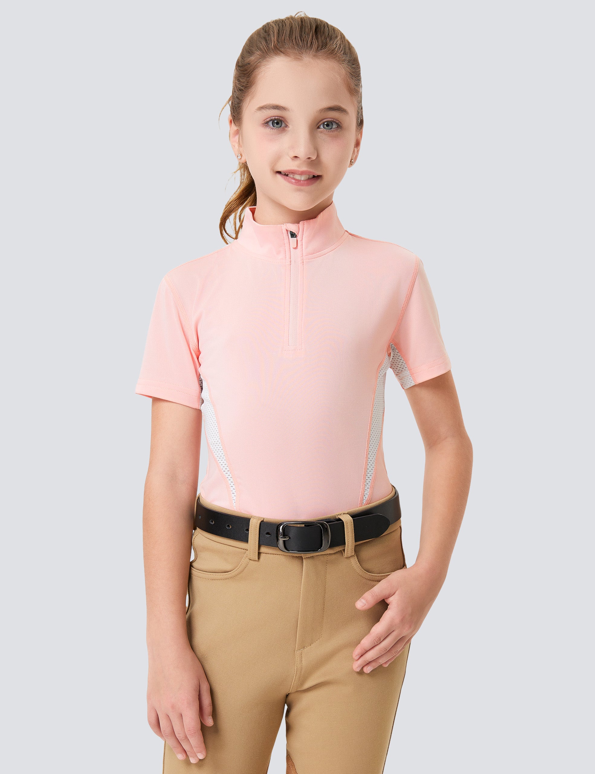 Girls T-shirt with Mesh Zip Collar