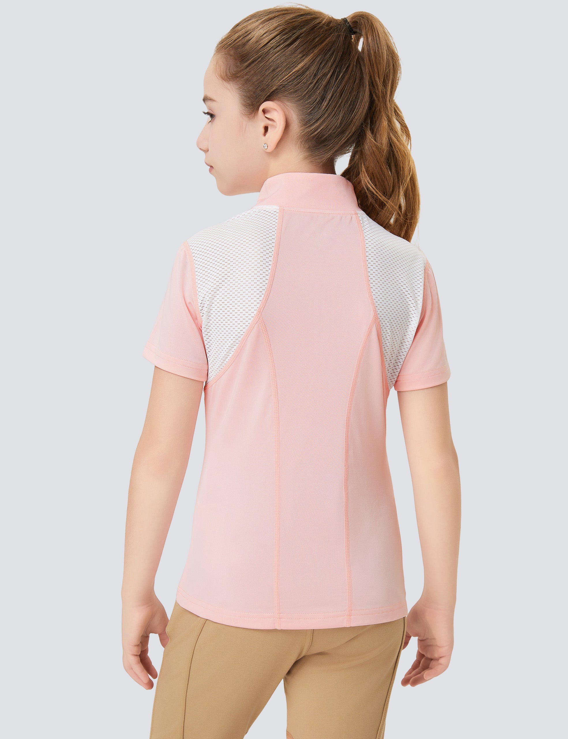Girls T-shirt with Mesh Zip Collar