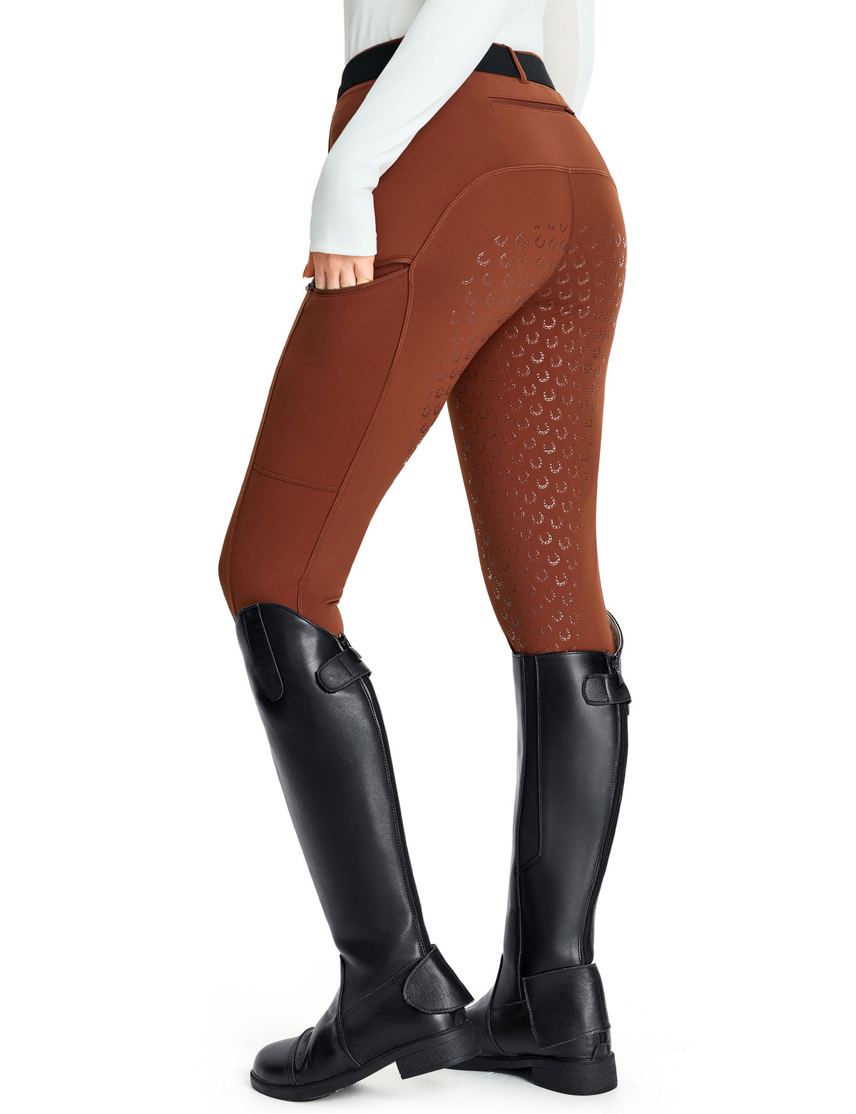Winter-Reithose für Damen mit Reißverschlusstaschen, Reitstrumpfhose, mit Fleece gefütterte Reithose 