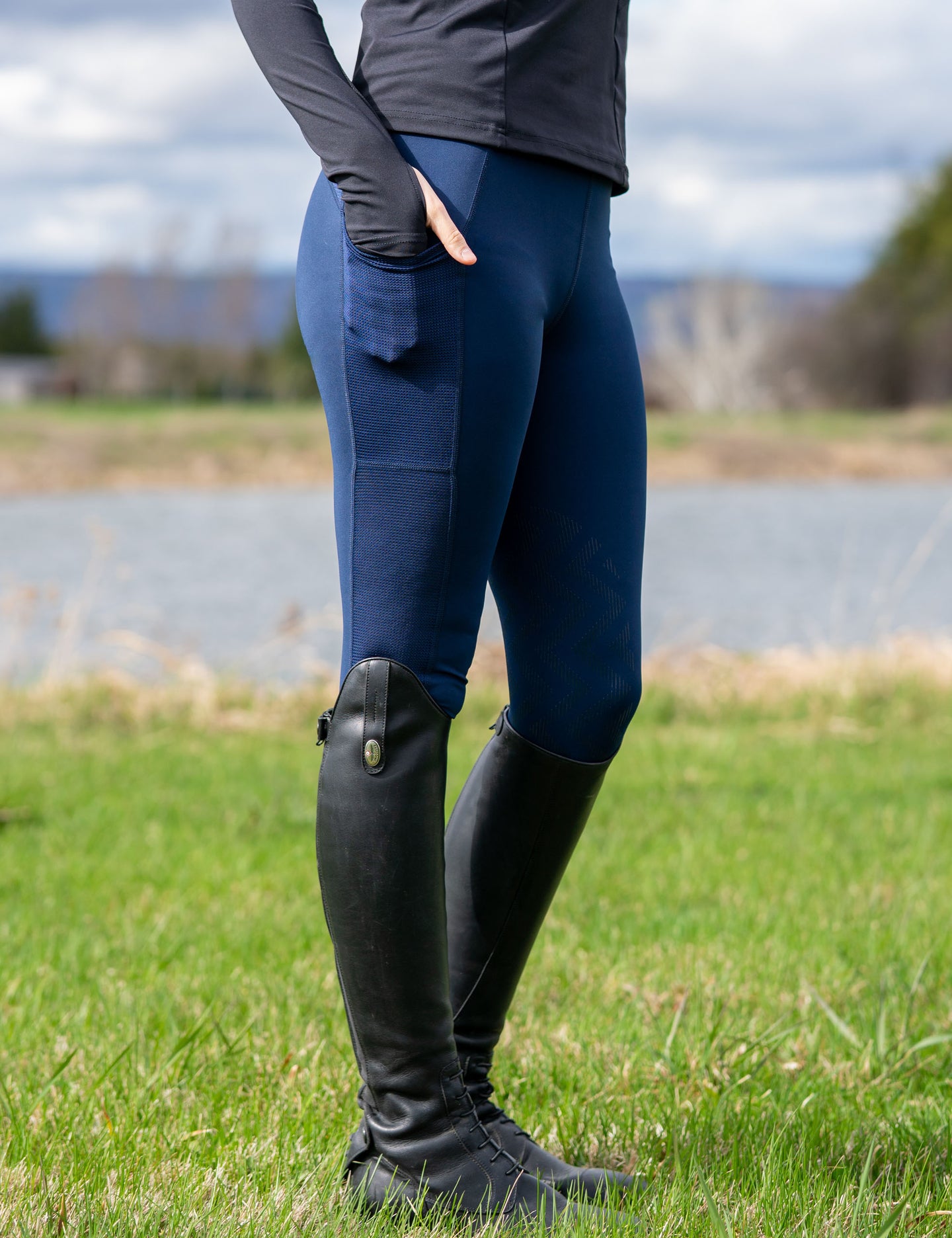 Damen Kniebesatz-Reithose mit Mesh
