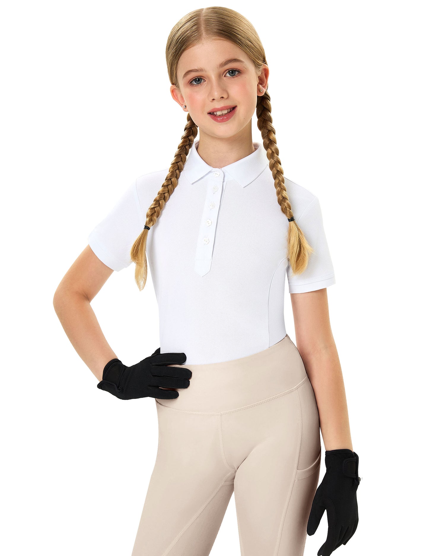 Girls T-shirt Polo Collar Flower Buttons