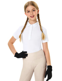 Girls T-shirt Polo Collar Flower Buttons