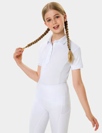 Girls T-shirt Polo Collar Flower Buttons