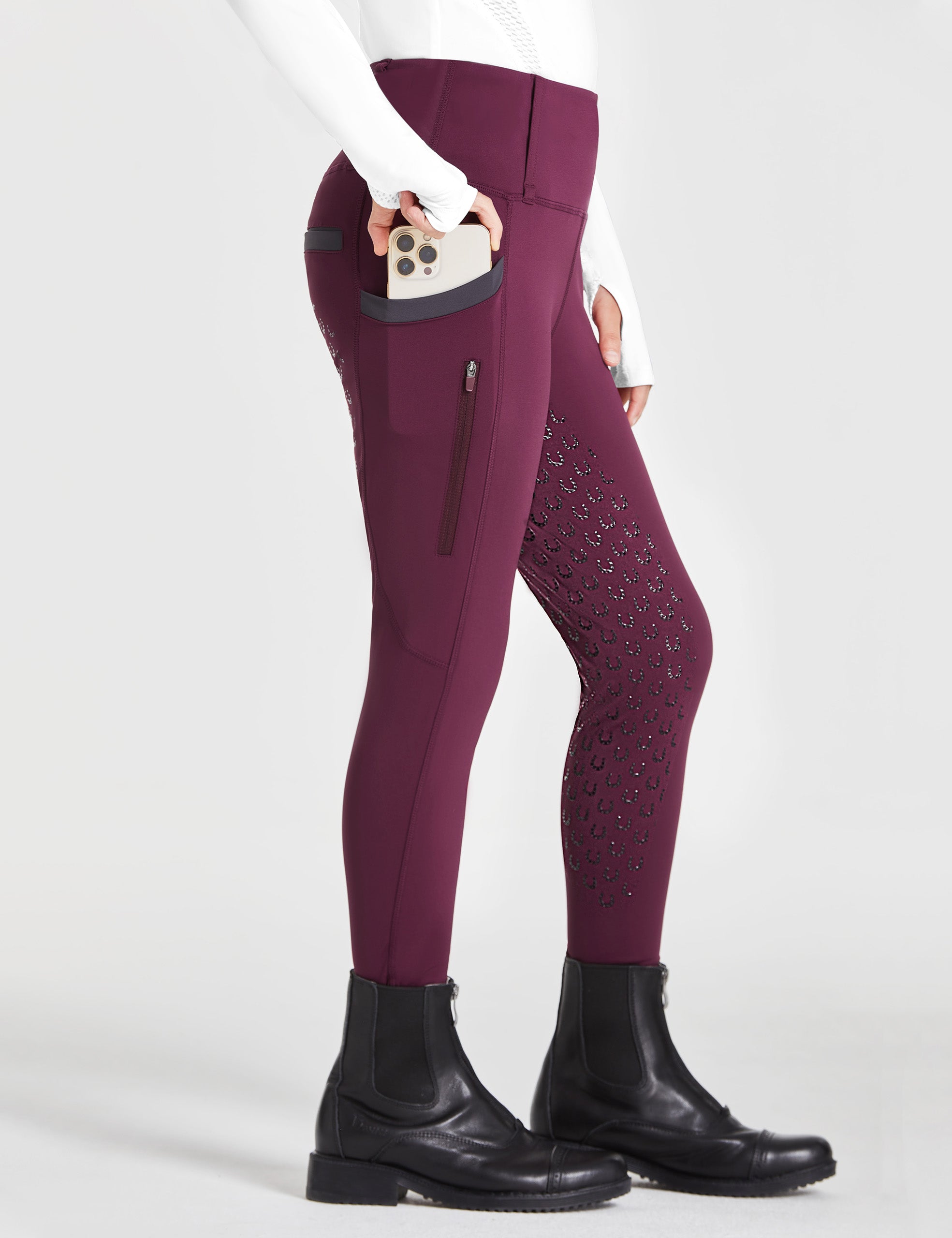 Pantalones de montar para niñas con cintura alta y bolsillos con cremallera